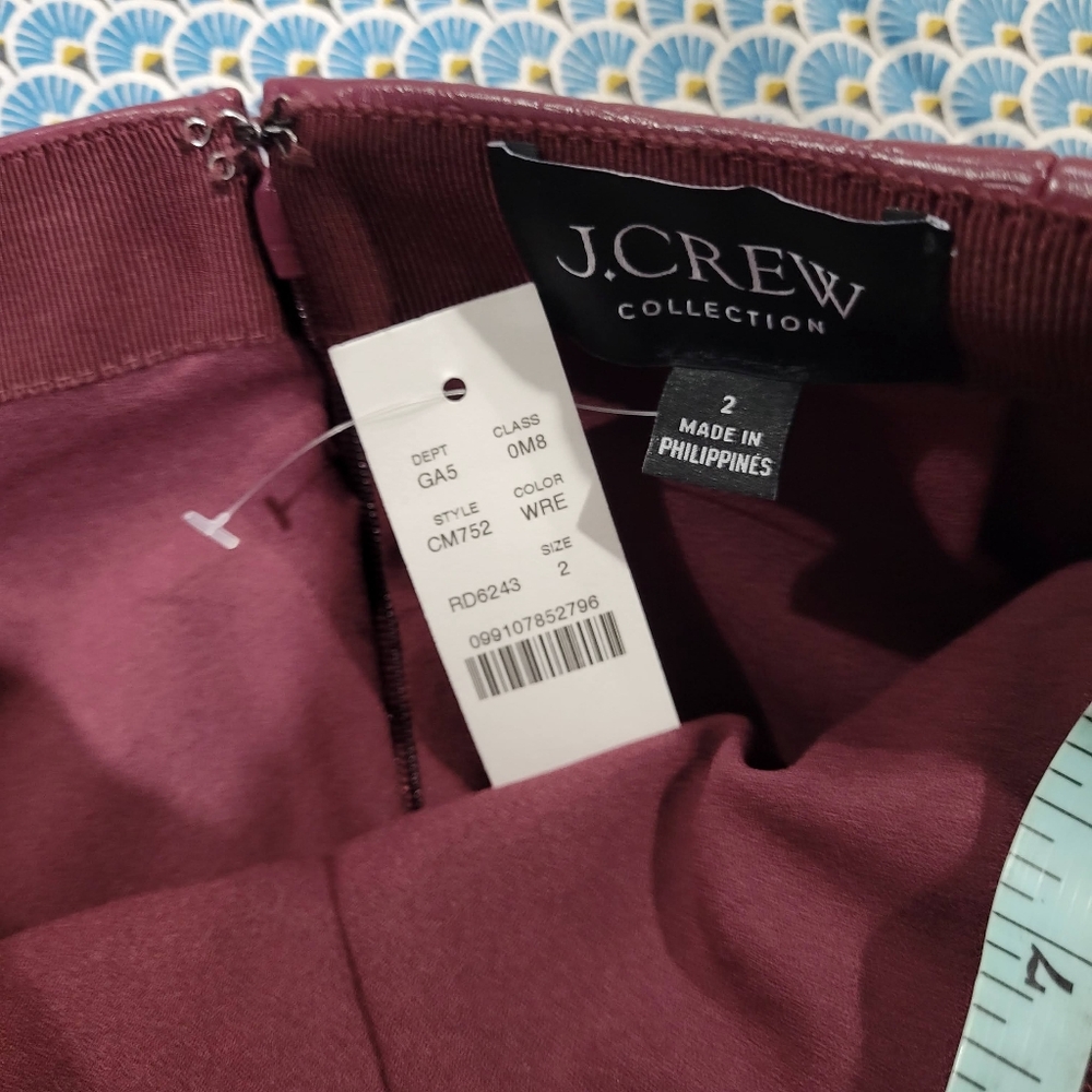 J. Crew Burgundy Faux Eel-skin Leather Midi Skirt - Picture 7 of 8